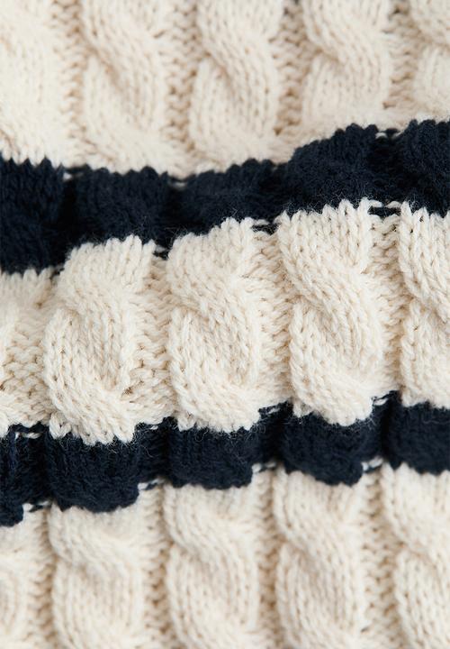H&M - Cable-knit cardigan - light beige/striped