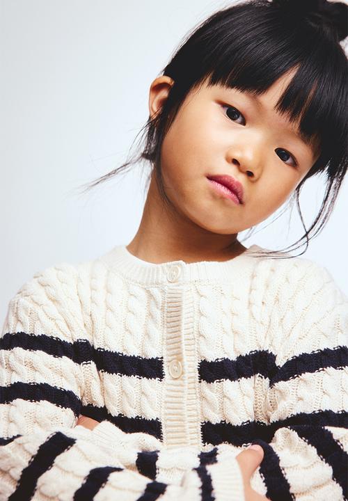 H&M - Cable-knit cardigan - light beige/striped