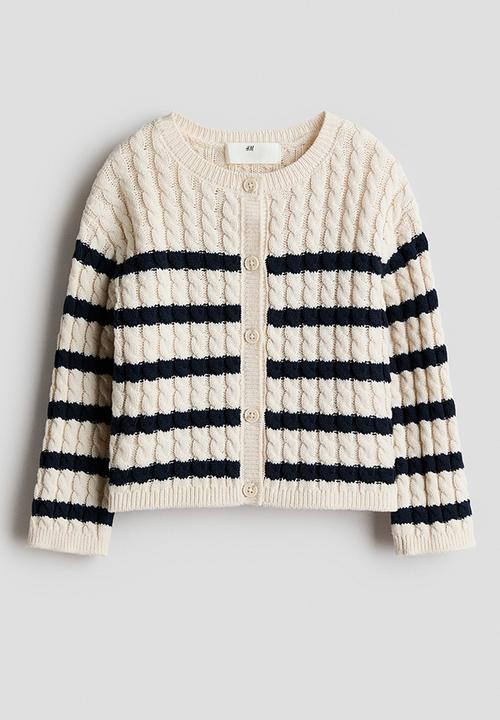 H&M - Cable-knit cardigan - light beige/striped