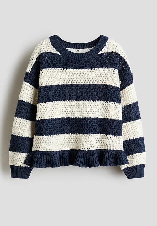 H&M - Hole-knit cotton jumper - navy blue/cream