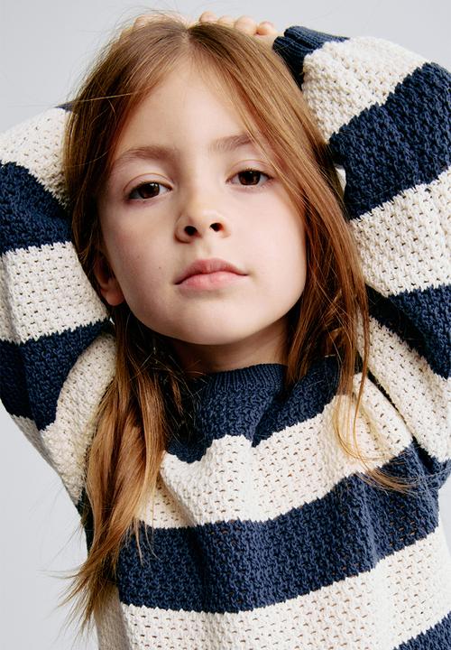 H&M - Hole-knit cotton jumper - navy blue/cream