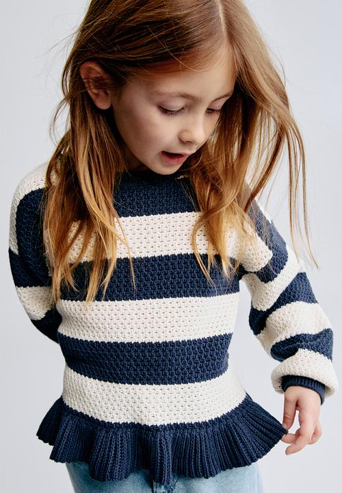 H&M - Hole-knit cotton jumper - navy blue/cream