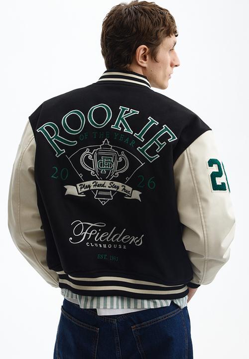 H&M - Motif-detail baseball jacket - black/fielders clubhouse