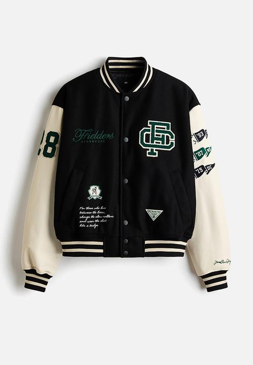 H&M - Motif-detail baseball jacket - black/fielders clubhouse