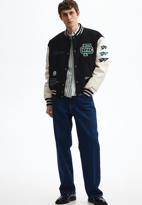 H&M - Motif-detail baseball jacket - black/fielders clubhouse