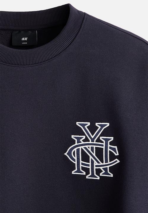 H&M - Loose fit printed sweatshirt - navy blue/nyc
