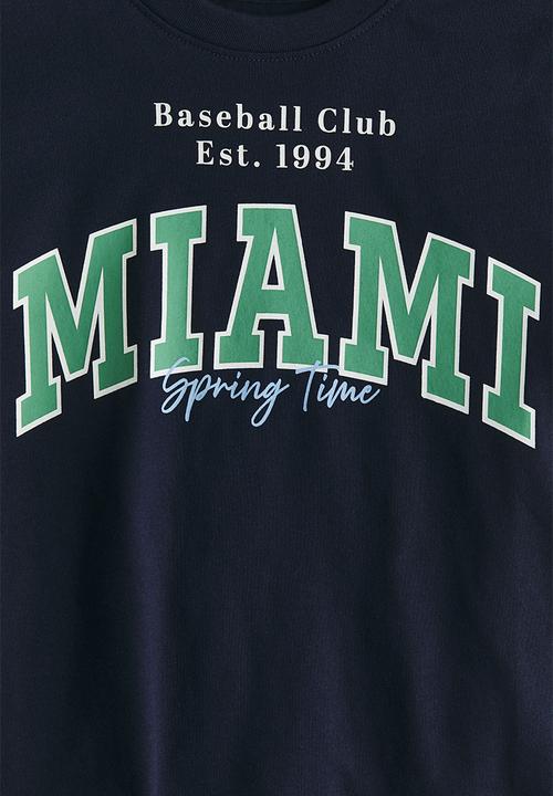H&M - Printed cotton t-shirt - navy blue/miami