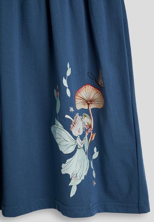 Pop Candy - Striped skater dress with fairy graphic - blue