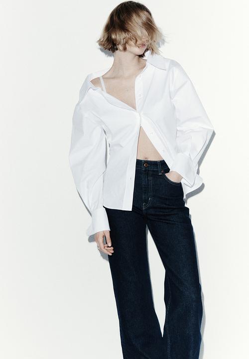 H&M - Wide high waist jeans - navy denim blue