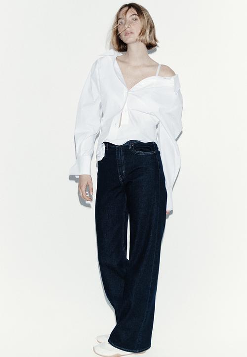H&M - Wide high waist jeans - navy denim blue