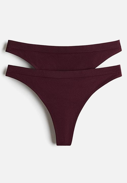H&M - 2-Pack seamless thong briefs - burgundy
