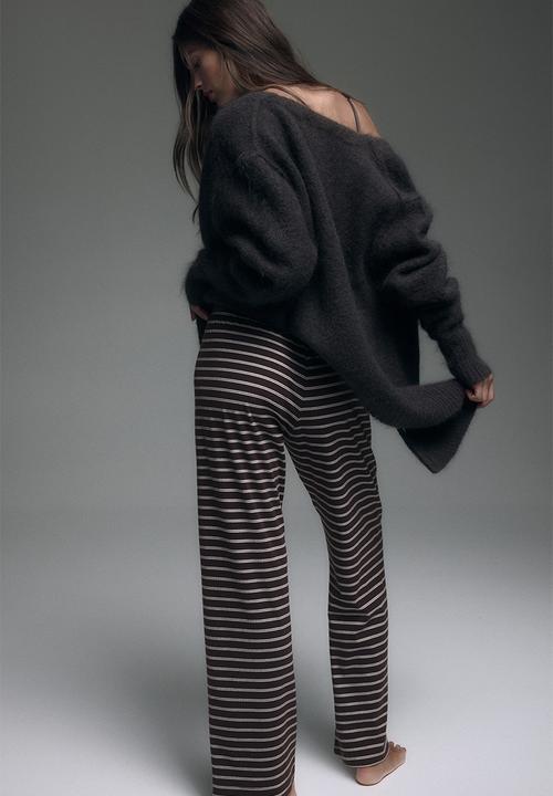 H&M - Cotton-blend trousers - dark brown/striped