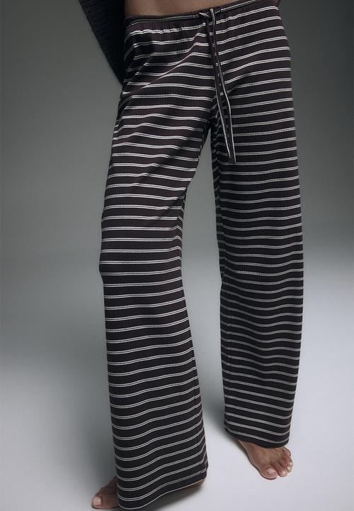 H&M - Cotton-blend trousers - dark brown/striped