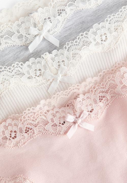 H&M - 3-pack cotton and lace brazilian briefs - light grey marl/light pink