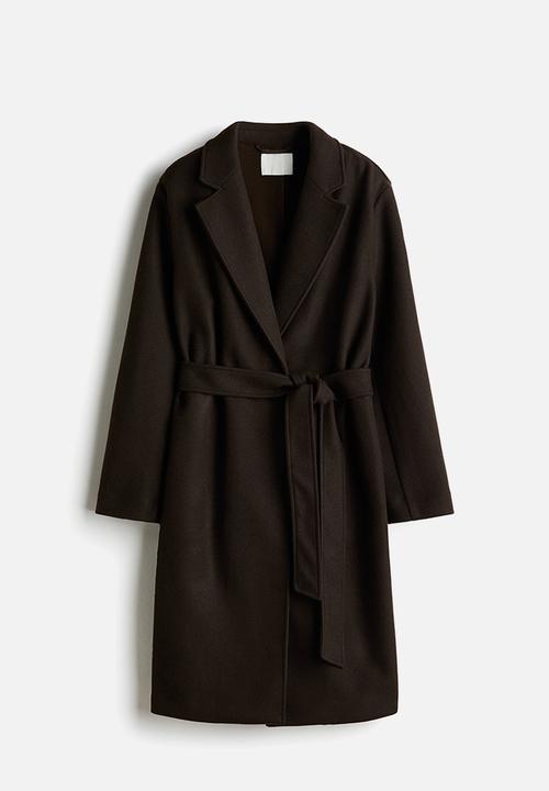 H&M - Tie-belt coat- dark brown