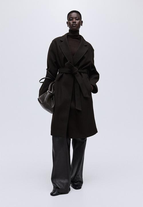 H&M - Tie-belt coat- dark brown