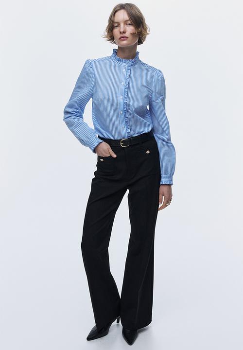 H&M - Frill-trimmed poplin blouse - blue/striped