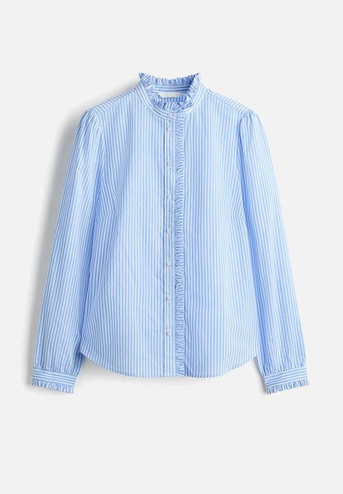 H&M - Frill-trimmed poplin blouse - blue/striped
