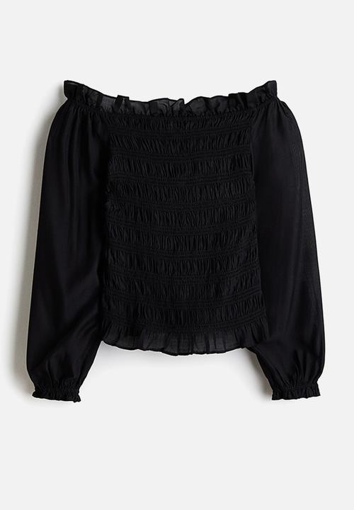 H&M - Smocked off-the shoulder blouse - black