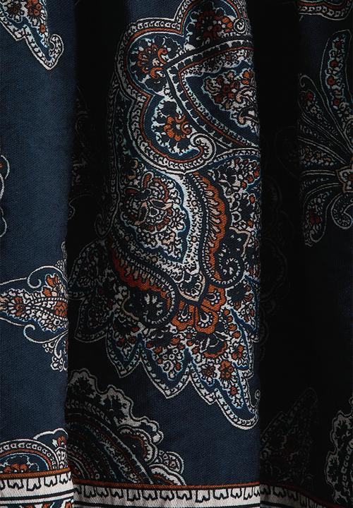 H&M - Tie-belt tunic dress - dark blue/paisley pattern
