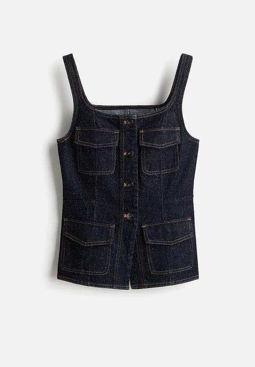 H&M - Denim button-front top - dark denim blue