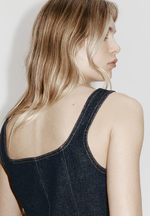 H&M - Denim button-front top - dark denim blue