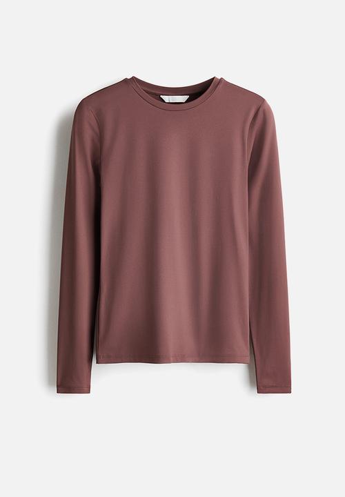 H&M - Long-sleeved microfibre top - dark dusty pink