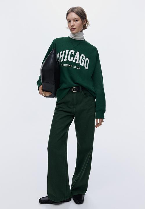 H&M - Motif-detail sweatshirt - dark green/chicago