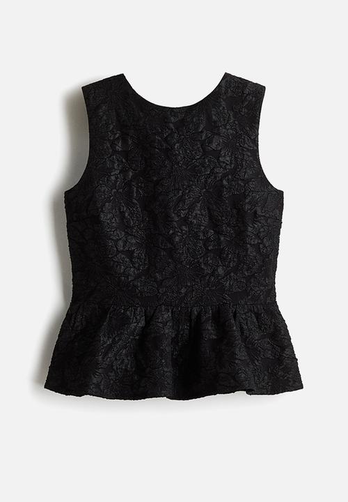H&M - Bow-detail peplum top - black