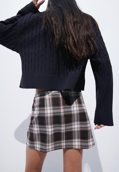 H&M - Mini wrap skirt - dark brown/checked