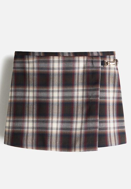 H&M - Mini wrap skirt - dark brown/checked