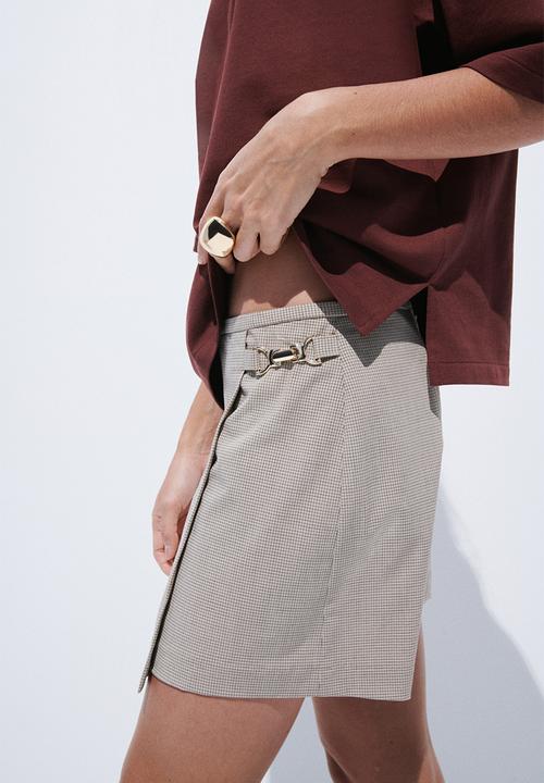 Mini wrap skirt - beige/checked - 1335614003