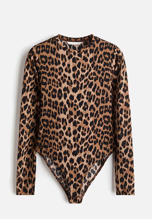 H&M - Long-sleeved body - dark beige/leopard print