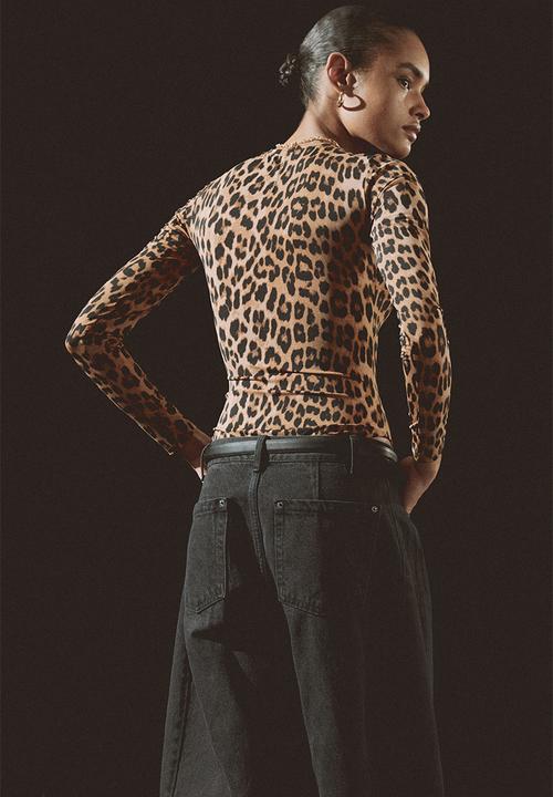 H&M - Long-sleeved body - dark beige/leopard print