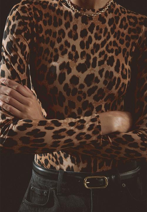 H&M - Long-sleeved body - dark beige/leopard print