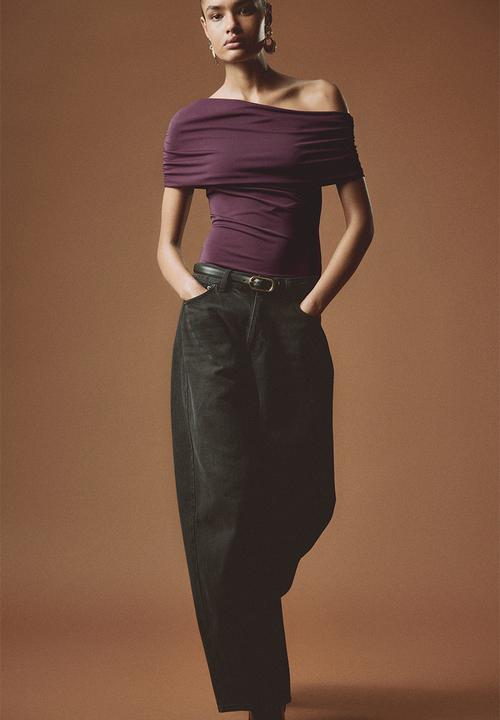 H&M - Draped off-the-shoulder top - dark purple
