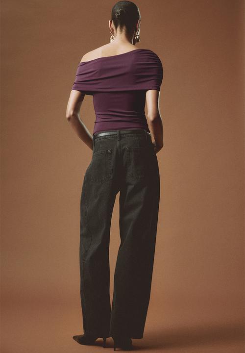 H&M - Draped off-the-shoulder top - dark purple
