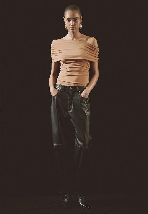 H&M - Draped off-the-shoulder top - dark beige