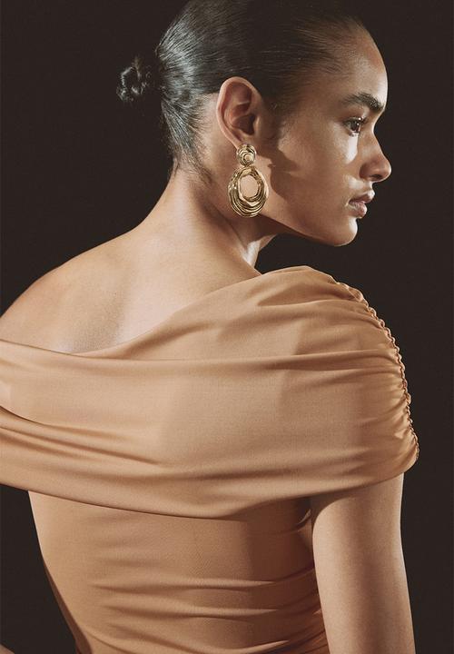 H&M - Draped off-the-shoulder top - dark beige