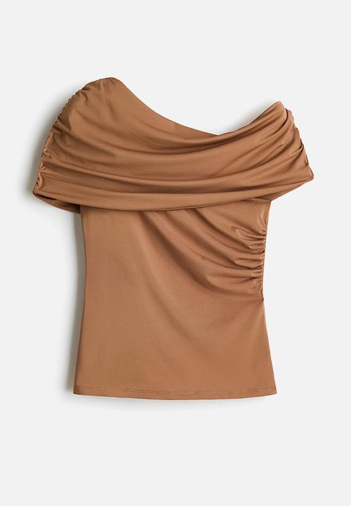H&M - Draped off-the-shoulder top - dark beige