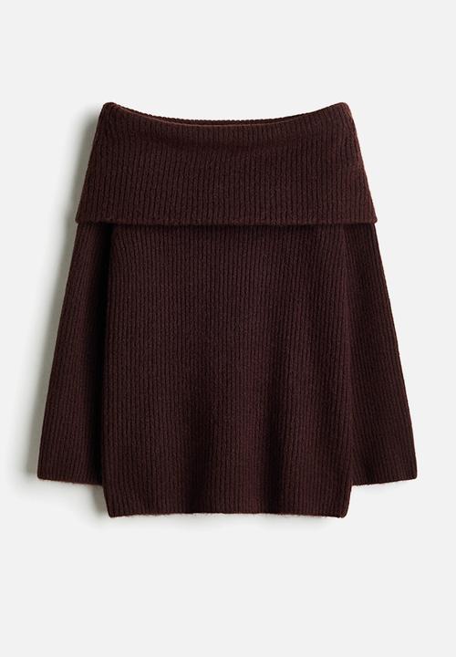 H&M - Rib-knit off-the-shoulder jumper - dark brown