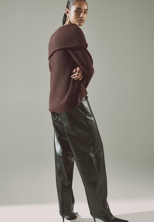 H&M - Rib-knit off-the-shoulder jumper - dark brown