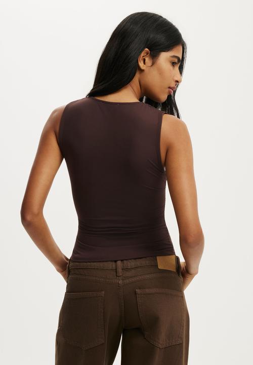 Cotton On - Hold Me Gathered V Tank - Dark Oak