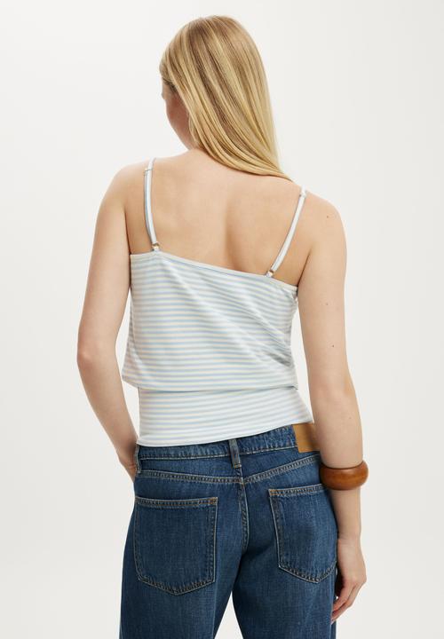 Cotton On - Olivia Basque Cami - Madi Stripe Honey Cream/Duck Egg Blue