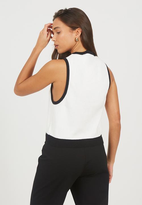 Brave Soul - Ladies V-Neck Waistcoat With Fancy Button Front Fastening - White/Black