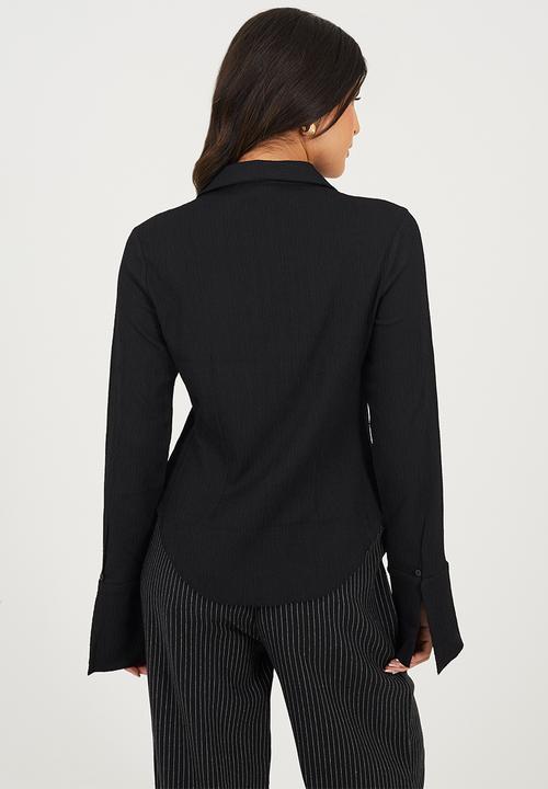 Brave Soul - Ladies Long Sleeve Button Through Collared Top - Black