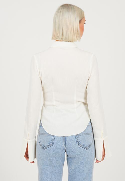 Brave Soul - Ladies Long Sleeve Button Through Collared Top - Cream