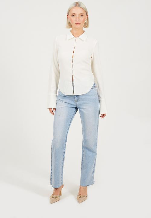 Brave Soul - Ladies Long Sleeve Button Through Collared Top - Cream