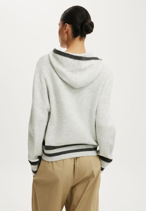 Cotton On - Sporty Stripe Hooded Knit - Grey Marle
