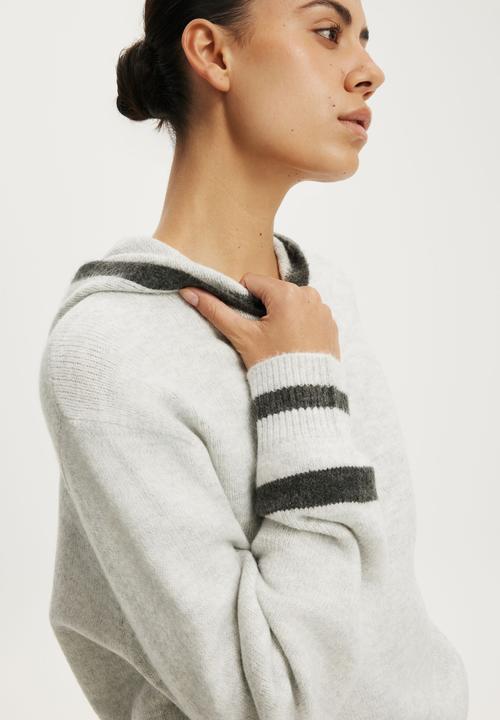 Cotton On - Sporty Stripe Hooded Knit - Grey Marle